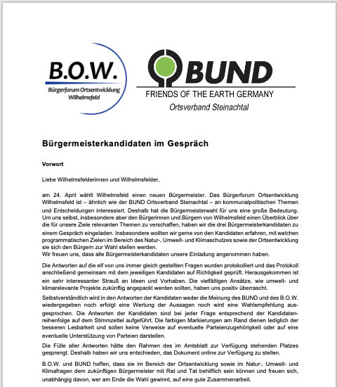 Dokument: Antworten der Kandidaten auf Fragen von B.O.W und BUND